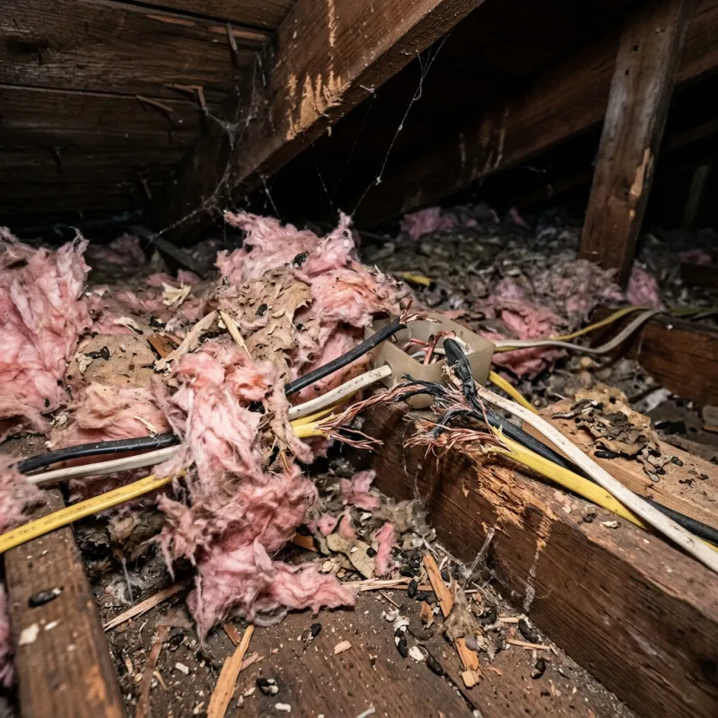 Contaminated ceiling insulation being assessed in a Wesburn roof space
