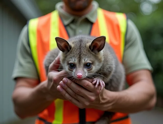 Animal handler safely recovering a deceased possum in Wesburn