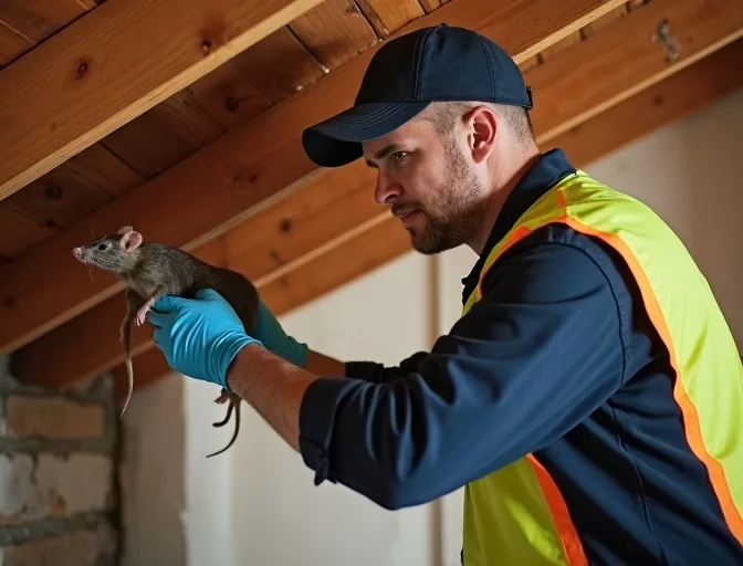 Technician inspecting a roof cavity for a dead rat in Wesburn